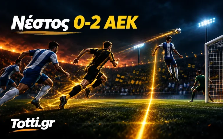 Γενικές ποδοσφαιρικές φιγούρες σε σκοτεινό γήπεδο για το Νέστος Χρυσούπολης - ΑΕΚ 0-2