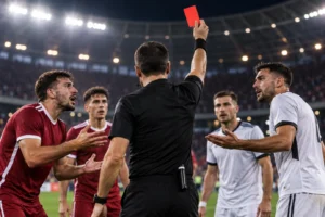 Διαιτητής δείχνει κόκκινη κάρτα μετά τη λήξη ποδοσφαιρικού αγώνα