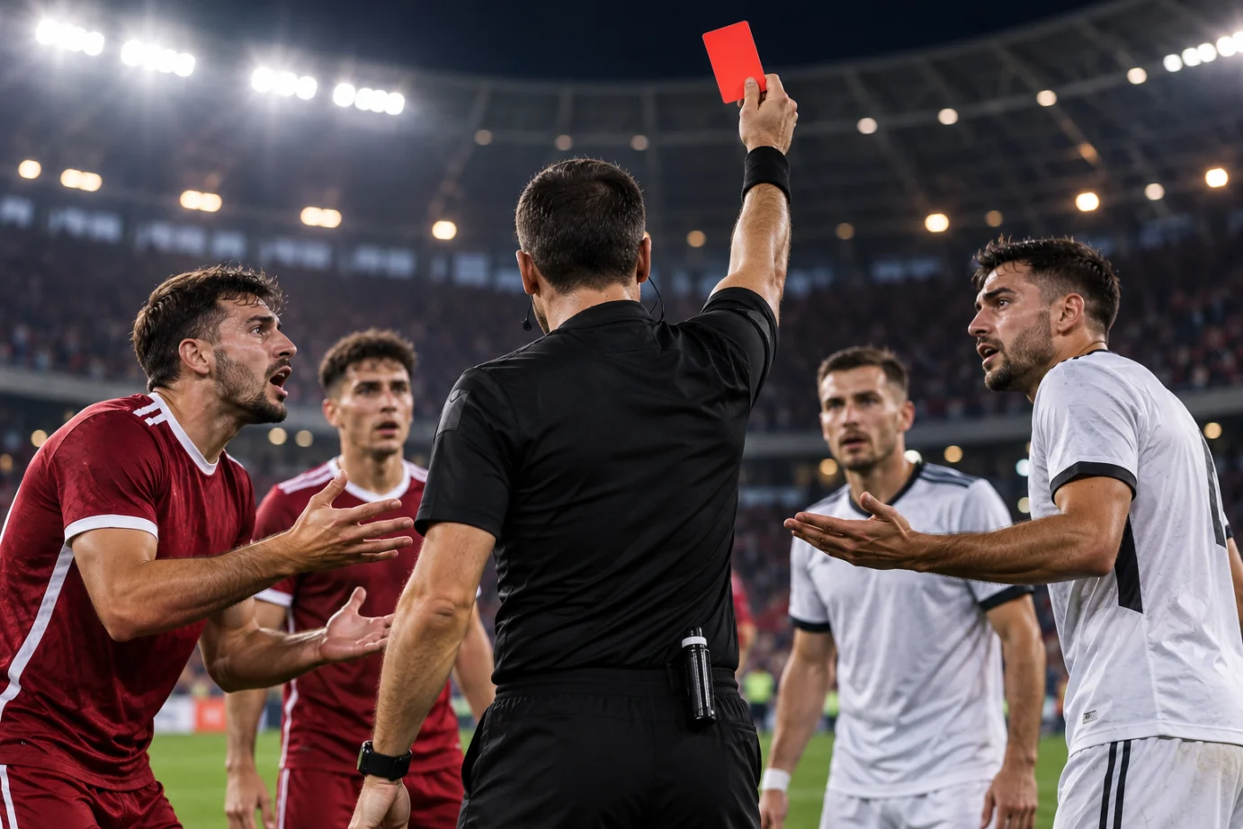 Διαιτητής δείχνει κόκκινη κάρτα μετά τη λήξη ποδοσφαιρικού αγώνα